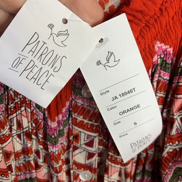 Patrons of Peace Ruffle Drawstring Waist Red Print Maxi Dress NEW W-722 Sz S - Picture 6 of 10